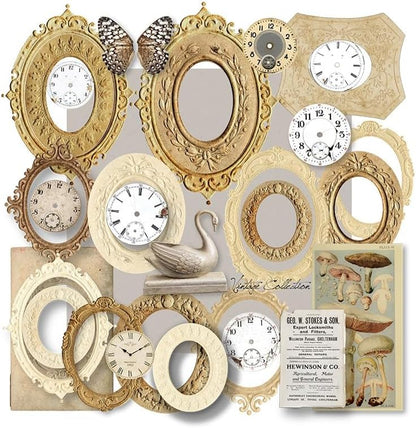 Vintage Junk Journal Items Kit Pre Cut Paper Cards Cutout Cardstock Art Aesthetic Decor Hollow Out Craft Elements Small Embellishments Supplies for Adults Scrapbook Pack (Photo Frame Yellow) by CATaireenforScrapbooking