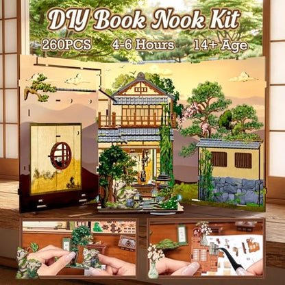 Cutefun Book Nook Kit - DIY Miniature Japanese Zen Garden House Kit - Image 6