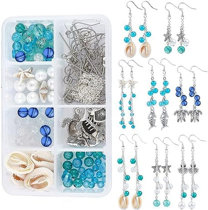 SUNNYCLUE 1 Box DIY 8 Pairs Ocean Theme Earring Making Kits Starfish Shell Sea Turtle Charms Pendants Cowrie Shell & Glass & Synthetical Turquoise Beads for Handmade Earrings Beginner by SUNNYCLUE