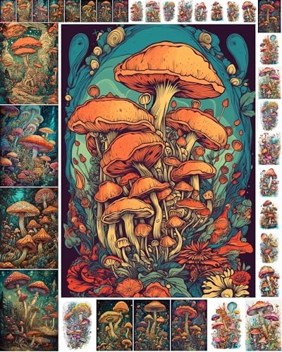 Decoupage Paper Pack (35 Sheets 6"x8") Bright Colourful Trippy Mushroom Forests FLONZ Vintage Illustration Pictures Cards for Decoupage, Craft and Scrapbooking by FLONZCRAFT