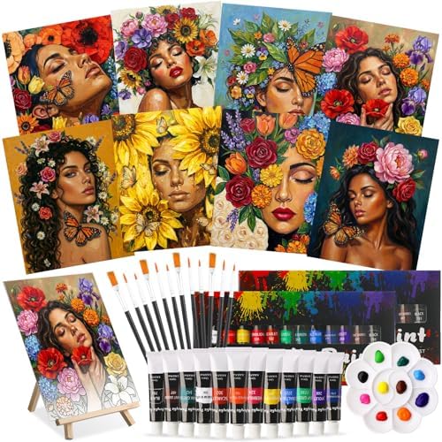 Cholemy 36 Pcs Paint and Sip Kit Gift for Adults 8''x10'',Floral Lady by Cholemy