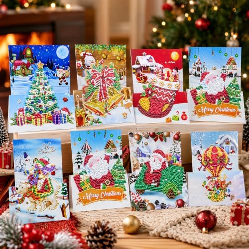 8PCS 3D Christmas DIY Greeting Card Kits with Envelopes Diamond Art Greeting Cards Diamond Art Cards Kits for Adults DIY Crafts Family Friend Gifts - Image 2