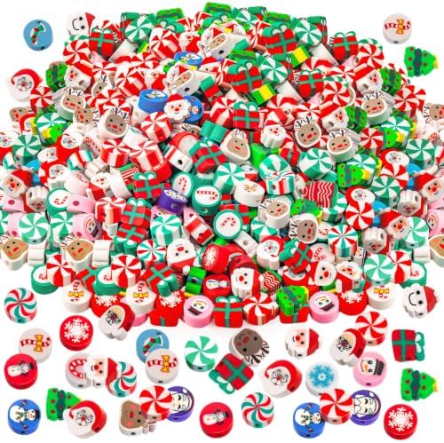 400 Pcs Christmas Polymer Clay Beads, Mixed Heishi Spacer Beads Supplies by ZAUGONTW