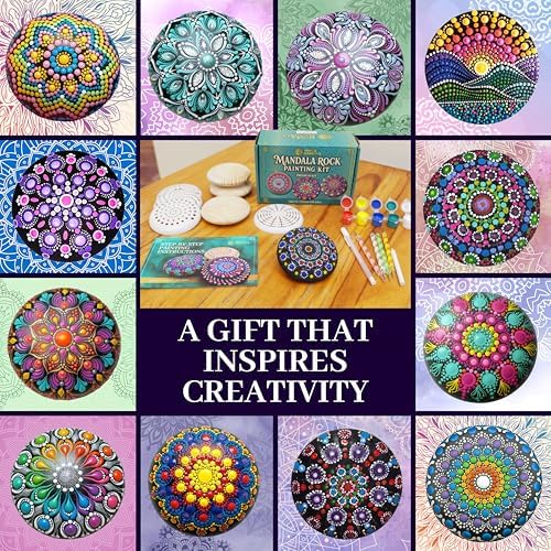 Mandala Rock Painting Kit – Mandala Dotting Tools Set - 5 Large Wooden Rocks + 6 Stencils + Acrylic Paints - Relaxing Arts and Crafts for Adults Women - DIY Hobbies Art and Projects Dot Art Kit - Image 6