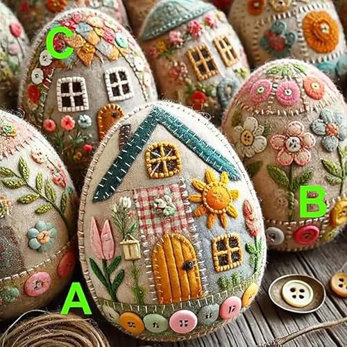 Felt Easter Egg House DIY Kit - All-Inclusive Craft Set with Hand-Embroidered Materials, Bunny & Chick Patterns for Easter Decorations, Home Hanging Ornaments for Adults & Beginners (A/1PC) - Image 4