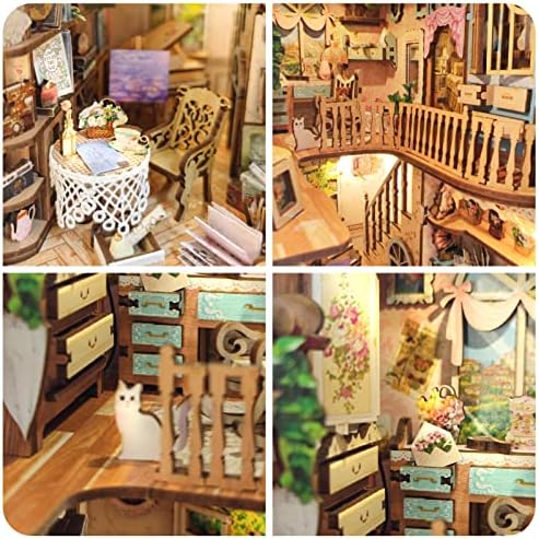 DIY Book Nook Kit,Dollhouse Booknook Bookshelf Insert Decor,3D Wooden Puzzles with LED Dust Cover,Book Nook Miniature Kit,Birthday Halloween Home Decor for Teens Adult-Countryside Diary - Image 4