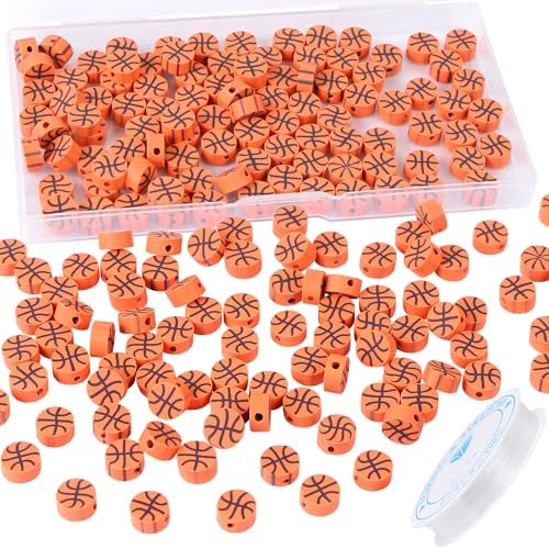 EVERMARKET 100pcs Basketball Beads Polymer Clay Basketball Beads Charms Ball Spacer DIY Sports Bead for Necklace Bracelet Handmade Jewelry Making Accessories Supplies by EVERMARKET