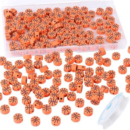 EVERMARKET 100pcs Basketball Beads Polymer Clay Basketball Beads Charms Ball Spacer DIY Sports Bead for Necklace Bracelet Handmade Jewelry Making Accessories Supplies by EVERMARKET