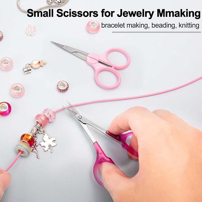 Precision Small Craft Scissors for Paper Cutting, Tiny Travel Scissors Tsa Compliant with Cover, Sharp Small Scissors all Purpose, Straight Fine Tips Mini Sewing Scissors Set, Pink, Burgundy