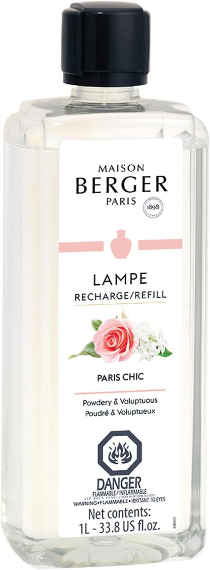 Maison Berger Paris Chic Lampe Berger Refill, 1 Liter (33.8 fl oz), 2-in-1 Catalytic System, Neutralizes Odors and Diffuses Fragrance, Bergamot, Morning Dew, Orris, Rose, Violet, Made in France