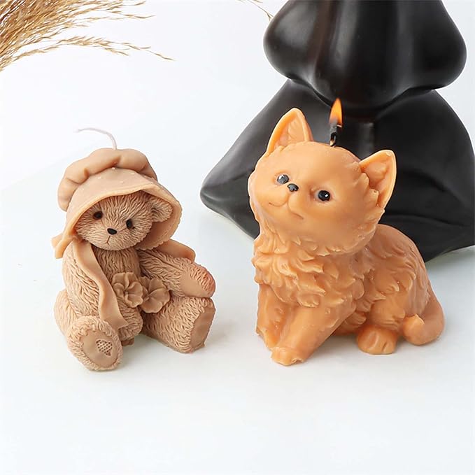 Grainrain 3D Bear Silicone Candle Mold Decorated Pillar Candle Mould Handcrafted Silicone Molds for Candle Wax Resin Gyspum Crafts Making (ZH116)