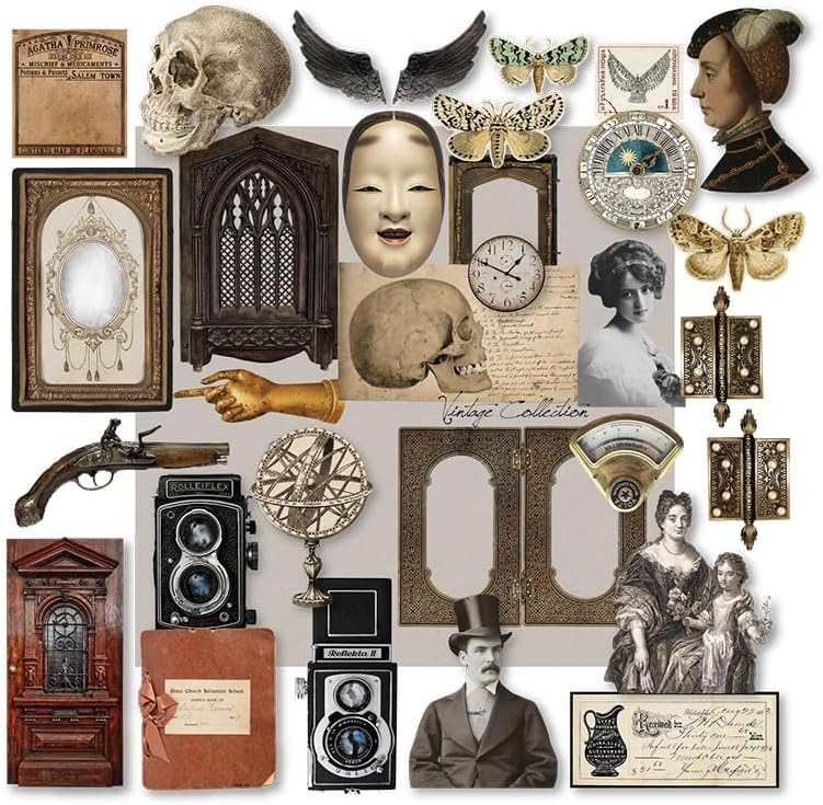 CATaireen Vintage Junk Journal Items Kit Pre Cut Paper Cards Cutout Cardstock Art Aesthetic Decor Hollow Out Craft Elements Small Embellishments Supplies for Adults Scrapbook Pack (Characters) by CATaireenforScrapbooking