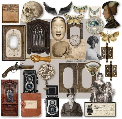 CATaireen Vintage Junk Journal Items Kit Pre Cut Paper Cards Cutout Cardstock Art Aesthetic Decor Hollow Out Craft Elements Small Embellishments Supplies for Adults Scrapbook Pack (Characters) by CATaireenforScrapbooking