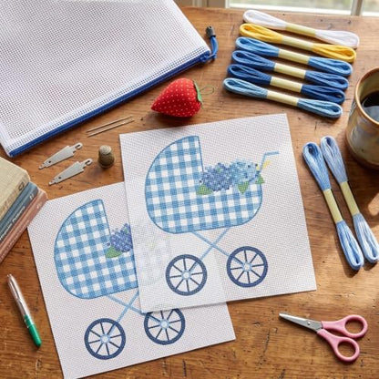 XunYee Needlepoint Canvas Kit, Hydrangea Baby Carriage - Image 5
