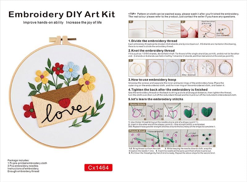 Haootadiy Beginner Embroidery Kit for Adults, Easy Cross Stitch Kit for Beginners and Adults, Full Embroidery Hoop Kit with Needles and Thread Included (Pattern 16) - Image 3
