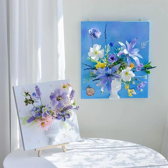 Artistic Oil Painting & Plaster Vase Set - DIY Dried Flower Holder, Separated Components for Easy Assembly, Decorative Wall Art & Textured Vase for Living Room, Bedroom, Office Home Table Decor (A)