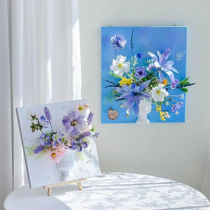 Artistic Oil Painting & Plaster Vase Set - DIY Dried Flower Holder, Separated Components for Easy Assembly, Decorative Wall Art & Textured Vase for Living Room, Bedroom, Office Home Table Decor (A)