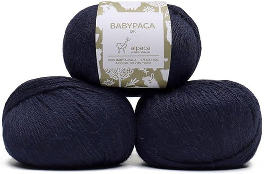 100% Baby Alpaca Yarn Wool Set of 3 Skeins (150 Grams) DK Weight - Made in Peru - Heavenly Soft and Perfect for Knitting and Crocheting (Navy Blue, DK)