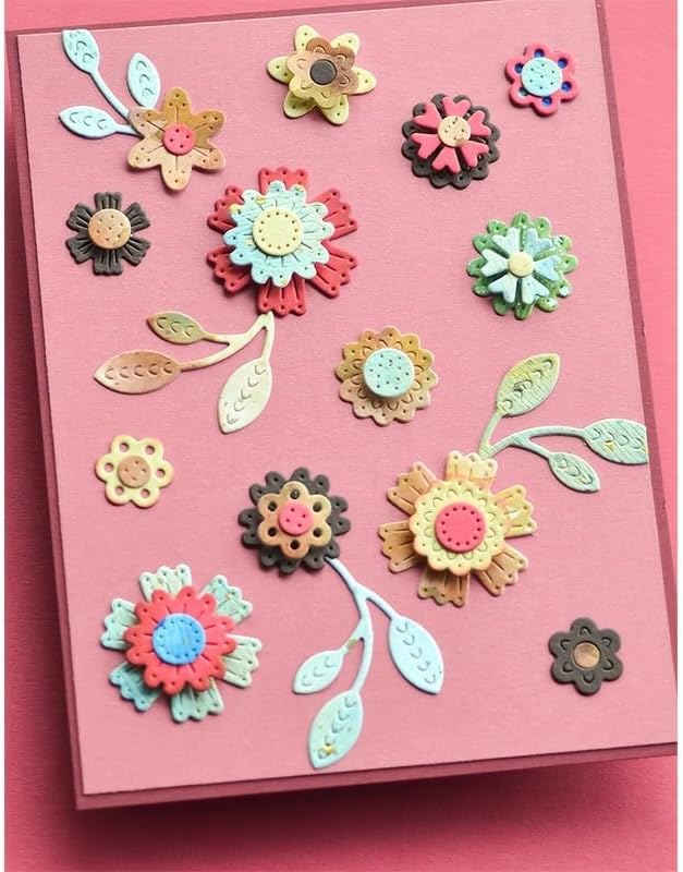 Lapoo Flowers Cutting Die for Scrapbooking - Durable Metal Cutting Die for DIY Scrapbook Photo Album Decorative Paper Card, Metal Card Making Supplies (Colorful Small Flowers 3.7 x 2.6 in) by LAPOO