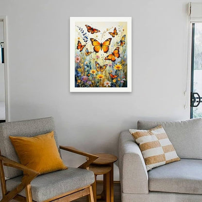 Floral Paint by Numbers Kit for Adults - DIY Orange Butterflies and Wildflowers Painting on Rolled Canvas 16x20 Inches, Acrylic Paint Set, Suitable for Beginners, Art for Home Decoration or Gifts - Image 5