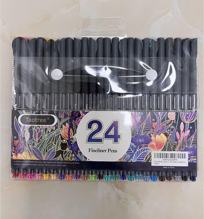 Taotree 24 Fineliner Color Pens, Fine Line Colored Sketch Writing Drawing Pens for Journaling Planner Note Taking Adult Coloring Books, Porous Fine Point Markers, Office Teacher Art Supplies