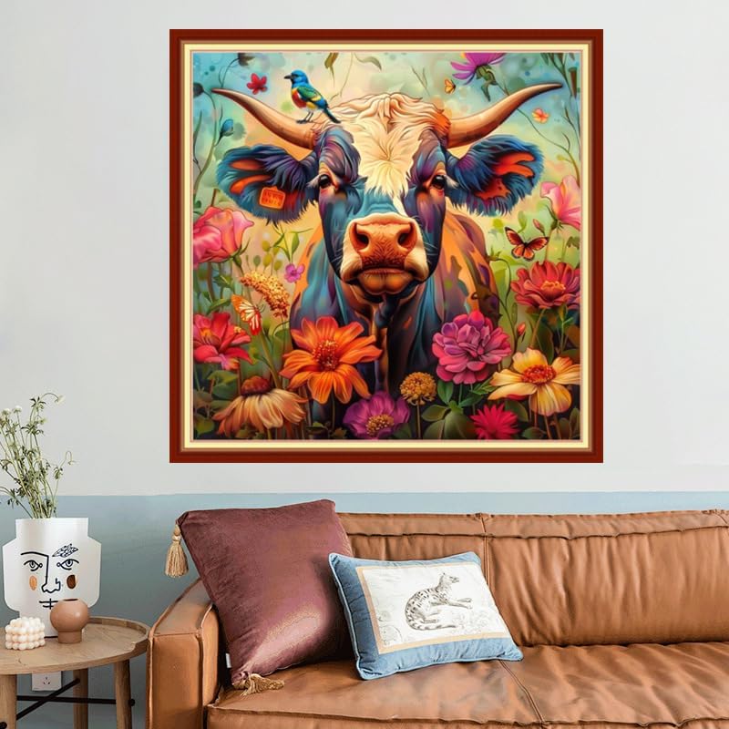 Joyhoor Stamped Cross Stitch Kits for Beginners, Needlepoint Kits for Adults, 11CT Counted Embroidery Kits-Colored Cattle 18x18 inchs - Image 2