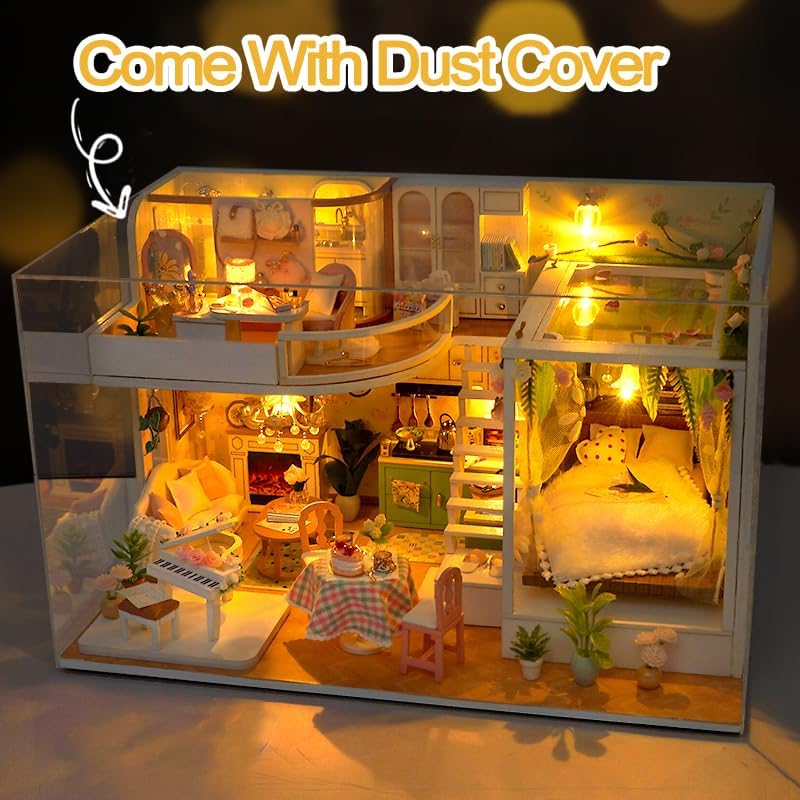 DIY Miniature House Kit w/Dust Cover, Flower Miniature Dollhouse Kits - Image 6