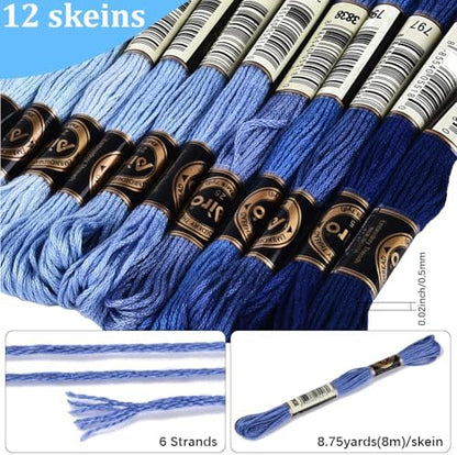 105 Yards 12 Skeins Gradient 6 Strands Marine Blue Cross Stitch Thread Polyester Variegated Embroidery Floss Friendship Bracelet String Assorted Bulk for Hand Sewing Making Knitting Supply - Image 2