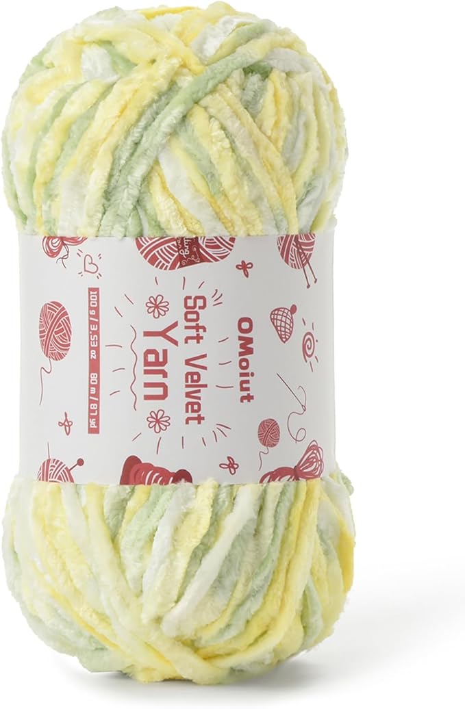 100g Fluffy Velvet Chenille Yarn for Crocheting and Knitting, 80m (87.5yd) Baby Yarn for Crocheting Soft, Crochet Chunky Yarns Amigurumi Yarns (Greenish Yellow)