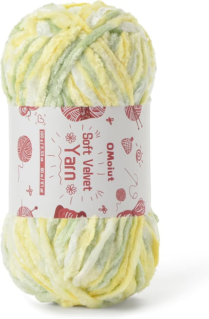 100g Fluffy Velvet Chenille Yarn for Crocheting and Knitting, 80m (87.5yd) Baby Yarn for Crocheting Soft, Crochet Chunky Yarns Amigurumi Yarns (Greenish Yellow)