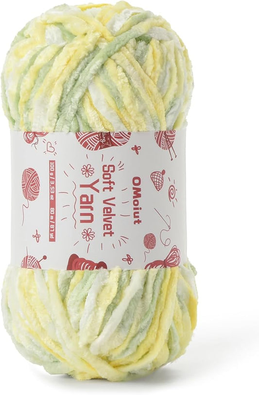100g Fluffy Velvet Chenille Yarn for Crocheting and Knitting, 80m (87.5yd) Baby Yarn for Crocheting Soft, Crochet Chunky Yarns Amigurumi Yarns (Greenish Yellow)