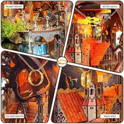 Book Nook Kit for Adults, 3D Wooden Puzzles with LED Light, DIY Miniature House Kit Bookshelf Bookend Decor,Wood Gifts for Book Lovers Women Friends - Image 5