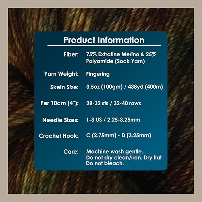 KnitPro Symfonie Hand Dyed Yarn | Extra Fine Merino Wool & Polyamide Blend for Knitting & Crocheting, Fingering Weight, Oeko-TEX Certified 400m, 100g Skein | Terra Variegated Wilderness