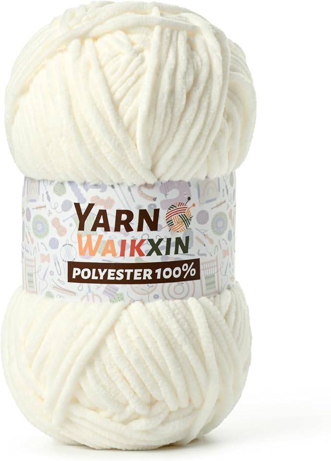 Soft Chenille Yarn for Crocheting, Fluffy Chunky Crochet Yarn for Baby Blanket, (1.76oz/65.6yds) Fuzzy Velvet Yarn for Amigurumi&DIY Puzzle、Crafts、Scarf(White)
