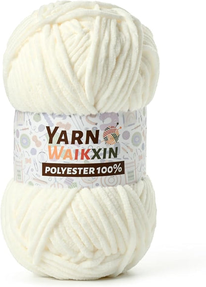 Soft Chenille Yarn for Crocheting, Fluffy Chunky Crochet Yarn for Baby Blanket, (1.76oz/65.6yds) Fuzzy Velvet Yarn for Amigurumi&DIY Puzzle、Crafts、Scarf(White)