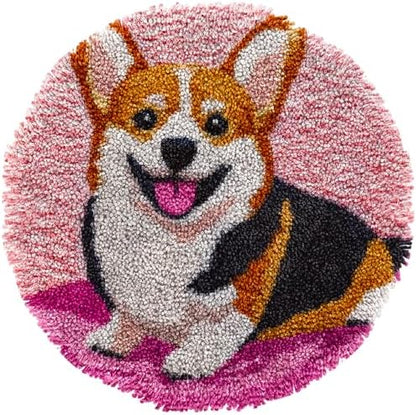 Latch Hook Rug Kit Cute Corgi Dog Easy for Beginners Round Shape Carpet Crochet Yarn Craft Mini Rug DIY Hook and Latch Little Tapestry for Home Decor 30x30cm-4 by Unknown