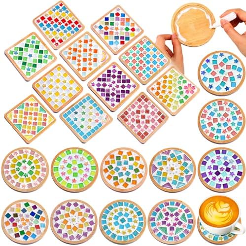 Reallnaive 22 Sets Mosaic Coaster Kit with Glass Tiles,Classic Style by Reallnaive
