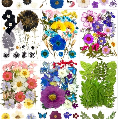 MIKIYA 133Pcs Dried Pressed Flowers for Resin Molds, Assorted Real Natural Bulk Dry Floral Leaves for DIY Art Crafts, Epoxy Jewelry, Soap, Candle Making, Nails Decor by MIKIYA