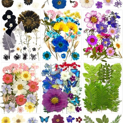MIKIYA 133Pcs Dried Pressed Flowers for Resin Molds, Assorted Real Natural Bulk Dry Floral Leaves for DIY Art Crafts, Epoxy Jewelry, Soap, Candle Making, Nails Decor by MIKIYA