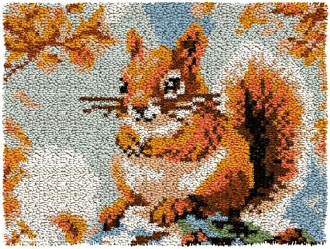 MIAOLLUN Squirrel Latch Hook Rug Kit for Adults DIY Animal Rug Making Craft Cross Stitch Cushion Crochet Yarn Kits Color Printed Canvas for Home Decor Festival Gift 20.5X15inch by MIAOLLUN