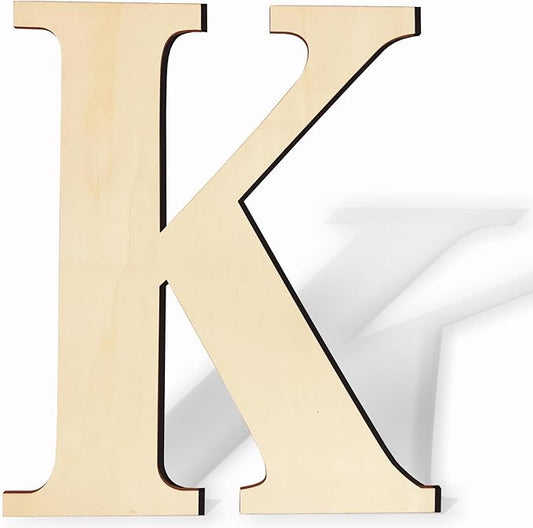 17 Inch Unfinished Wood Letter for Wall Decor, Paintable Thick Wooden Alphabet for DIY Craft Projects, Blank Wood Letter for Birthday, Parties, Wedding, Christmas Home Decoration (K)