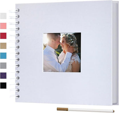 8 x 8 Inch Small DIY Scrapbook Photo Album with Window Design Cover 80 Pages Craft Paper Memory Book for Weeding Family Travel and Baby (White)
