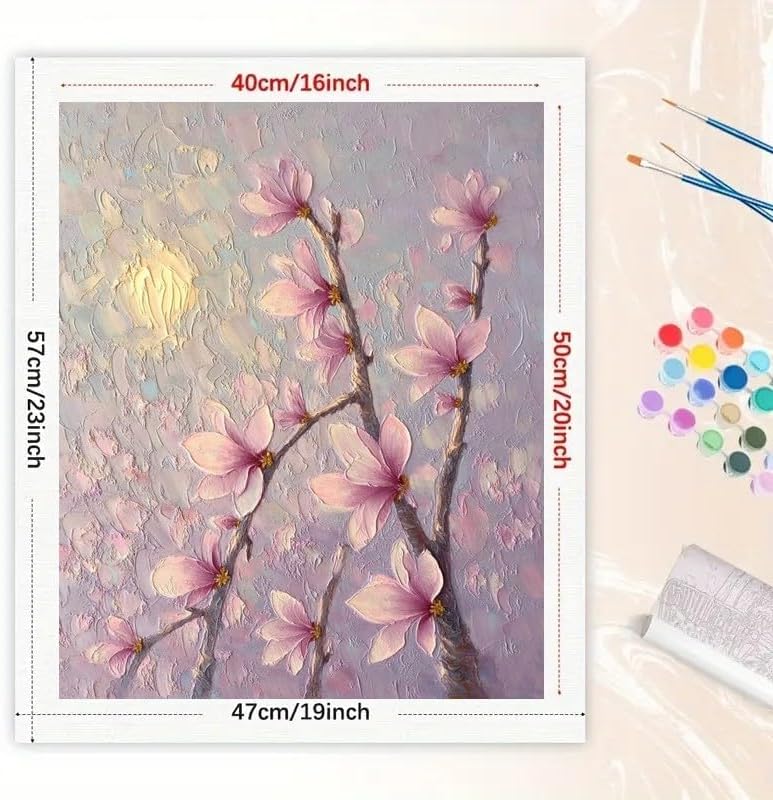 Cherry Blossom Paint by Numbers Kit for Adults - DIY Moonlit Floral on the Branches Painting on Canvas 16x20 Inches, Acrylic Paint Set,Suitable for Beginners,Art for Home Decoration or Gifts - Image 2