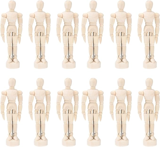 Artists Wooden Manikin Jointed Mannequin: 12 Pack 4.5 Inch Artist Mannequin Model Drawing Figure Model Wooden Mannequin Artist Manikin with Stand for Drawing Painting Desk Decoration