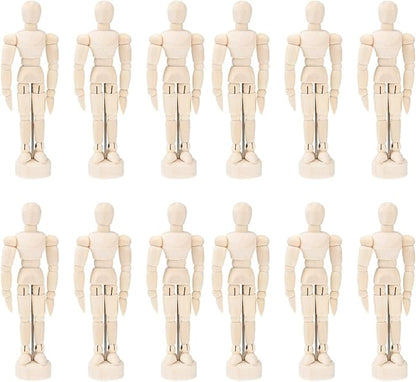 Artists Wooden Manikin Jointed Mannequin: 12 Pack 4.5 Inch Artist Mannequin Model Drawing Figure Model Wooden Mannequin Artist Manikin with Stand for Drawing Painting Desk Decoration