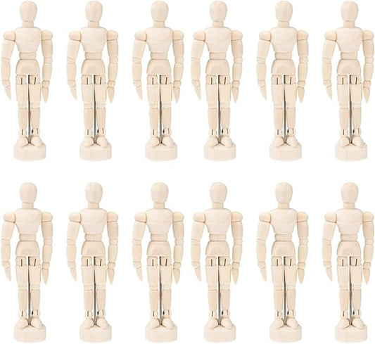 Artists Wooden Manikin Jointed Mannequin: 12 Pack 4.5 Inch Artist Mannequin Model Drawing Figure Model Wooden Mannequin Artist Manikin with Stand for Drawing Painting Desk Decoration