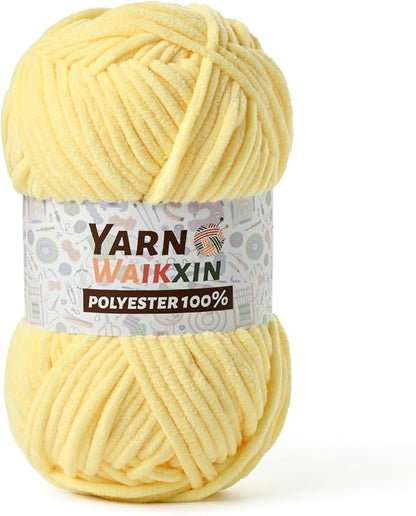 Soft Chenille Yarn for Crocheting, Fluffy Chunky Crochet Yarn for Baby Blanket, (1.76oz/65.6yds) Fuzzy Velvet Yarn for Amigurumi&DIY Puzzle、Crafts、Scarf(Light Yellow)