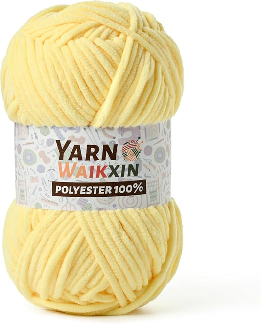Soft Chenille Yarn for Crocheting, Fluffy Chunky Crochet Yarn for Baby Blanket, (1.76oz/65.6yds) Fuzzy Velvet Yarn for Amigurumi&DIY Puzzle、Crafts、Scarf(Light Yellow)