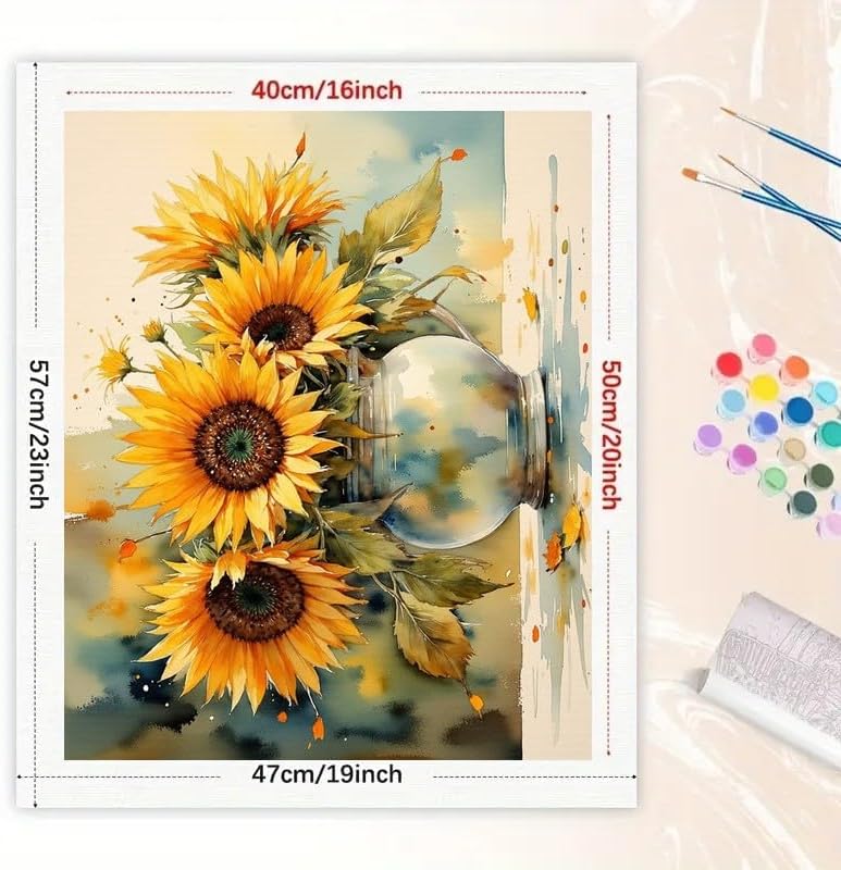 Rustic Sunflower Paint by Numbers Kit for Adults - DIY Sunflowers in Ceramic Jug Painting on Canvas 16x20 Inches, Acrylic Paint Set, Suitable for Beginners, Country Art for Home Decoration or Gifts - Image 2