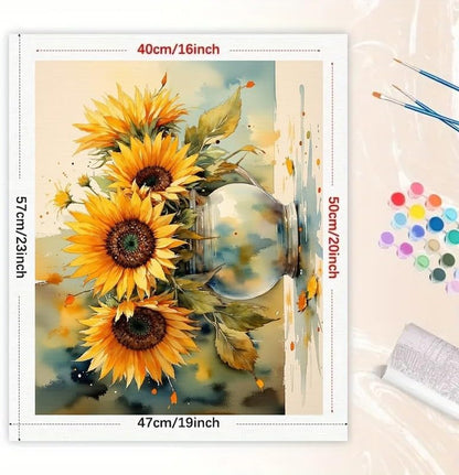 Rustic Sunflower Paint by Numbers Kit for Adults - DIY Sunflowers in Ceramic Jug Painting on Canvas 16x20 Inches, Acrylic Paint Set, Suitable for Beginners, Country Art for Home Decoration or Gifts - Image 2